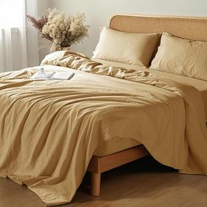 Shilucheng 100% French Linen Sheets - Queen Size Bed Sheets, Breathable & Cooling Pure Linen Sheets,Soft Durable and Tear Resistant -16 Inch Deep Pocket - 6Pcs  (Rust, Queen)