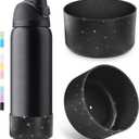 2PCS Glitter Silicone Boot for Owala Water Bottle, Anti-Slip Protective Sleeve for Owala Twist,FreeSip and Flip Stainless Steel Water Bottle, BPA-Free, Dishwasher Safe, Accessories (40 Ounces, Black Flash Silver)
