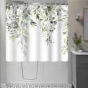 Short Shower Curtain, Waterproof Spring Green Eucalyptus Shower Curtain with Hooks for Walkin Tub or Step in Tub, 72x66 inch