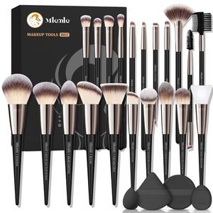 Makeup Brushes Set, Mlemle Professional 25 Pcs Makeup Kit, Include Powder Foundation Concealers Blush Eye shadows 21 Pcs Makeup Brushes and 2 Powder Puff, 2 Makeup Sponge (B02-CreamBlack)