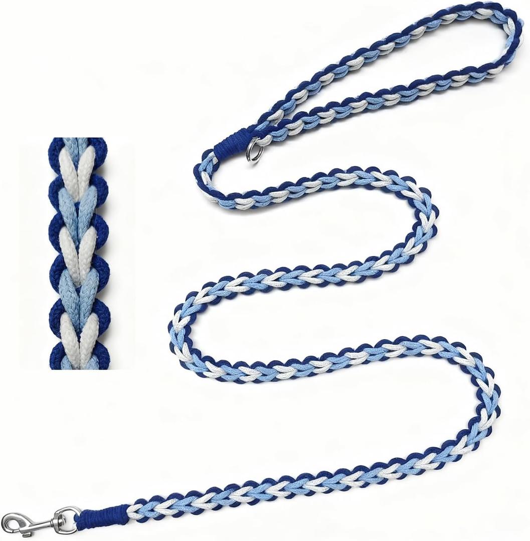 2 x Braided Dog Leash 5FT: Cotton Rope Dogs Leash for Puppy Small Medium Large Dogs - Soft Durable Training & Walking Dog Lead, Heavy Duty and Strong (Blue)