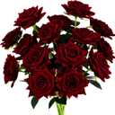 Floweroyal 15PCS Burgundy Roses Artificial Flowers 4.33" Velvet Flowers with Long Stem Fake Roses for Valentine's Day, Wedding Bridal Bouquets, Floral Arrangement, Table Centerpieces, Home Decorations (Dark Red)