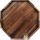 26 Inches Extra Large Octagonal Black Walnut Wood Ottoman Tray with Handles, Serve Tea, Coffee Classic Wooden Decorative Serving Tray
