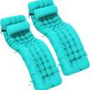 Tudomro 66'' Outdoor Chaise Lounge Cushion Waterproof Patio Pool Chaise Lounge Cushion with Headrest Pillow Tie Fade Resistant Replacement Longue Rocking High Back Chair(Peacock Blue,2 Pcs)