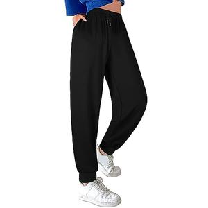 ASIMOON Sweatpants Women with Pockets Loose Lightweight Stretch Yoga Lounge Pants Comfy Drawstring Workout Jogging Pants Black Size M