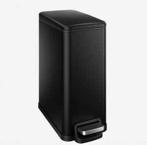 Slim Bathroom Trash Can with Lid Soft Close, 2.6 Gallon Stainless Steel Garbage Can with Removable Inner Bucket, Durable Step Pedal, Small Trash Bins for Toilet, Bedroom, Kitchen, Office (Black)