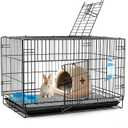 Rabbit Cage, Indoor Small Animal Cage, Easy to Clean Removable Tray, Dual Doors, Tool-Free Setup, Water Bottle, Food Bowl & Washable Small Nest for Hamster, Guinea Pig & Small Pets - Black