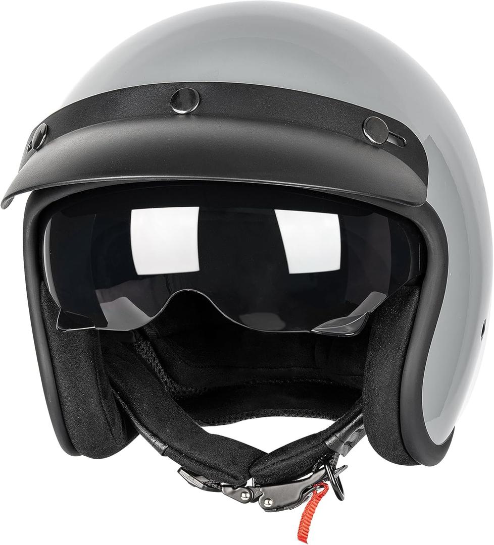 3/4 Open Face Retro Motorcycle Helmet Vespa Helmet Vintage Helmet for Vespa Motorbike Casco, Moped, Cruiser, Bobber, and Chopper - DOT Approved (Large, Gray)