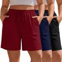Evervibe 3 Pack Women's Plus Size Bermuda Shorts, Drawstring Elastic Waist Bermuda Active Summer Casual Shorts with Pockets (XXL)