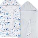 Burts Bees Baby Infant Hooded Towels Whale of a Tale Organic Cotton, Unisex Bath Essentials and Newborn Necessities, Soft Nursery Towel with Hood Set, 2-Pack Size 29 x 29 Inch