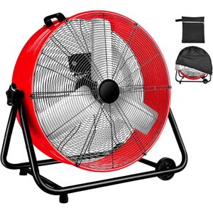 WARMLREC Industrial Fan 24 Inch Heavy Duty Drum 3 Speed 8800 CFM Air Circulation High Velocity Fan For Warehouse, Workshop, Factory, Commercial, Residential and Greenhouse Red