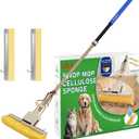 LILAC Cellulose Sponge Mop with 2 Replacement Heads,4-Color Handle for Zoned Cleaning, Super Absorbent Pop Up Roller Mop for Hardwood,Laminate Floors, Heavy Duty Floor Scrubber (Blue)