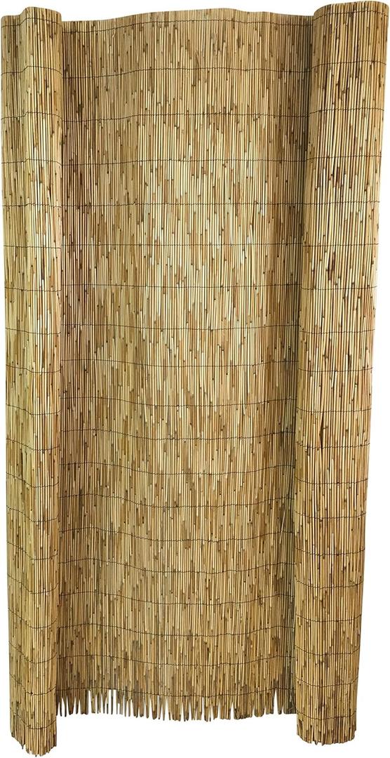 Master Garden Products RF-6 Natural Woven with Black Nylon Coated Wire, 6'H x 14'L Reed Fence, Yellow