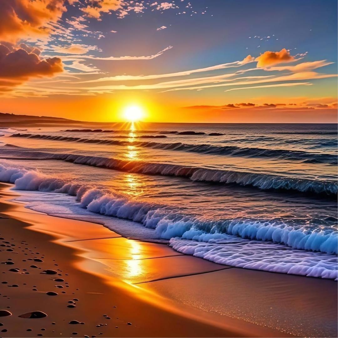 niurenmaoyi Stamped Cross Stitch Kits for Beginners,Counted Embroidery Craft Kits for Adults,Needlepoint Kits for Adults,Sunset Landscape Beach Wall Art 13.8X13.8In