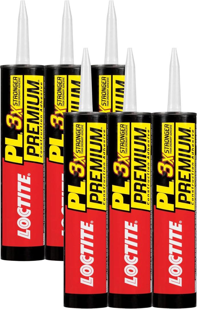 Loctite PL Premium Polyurethane Construction Adhesive, 10 fl oz Cartridge, 6 Pack - Versatile Construction Glue for Wood, Concrete, Stone, Metal & More