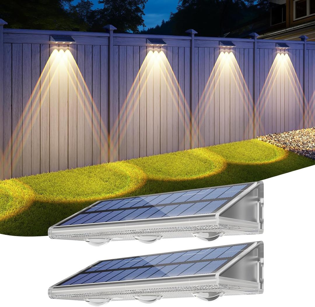 YiLaie Solar Fence Lights Outdoor 3000K/4500K/6500K 3 Mode, IP67 Waterproof Fence Solar Lights Outdoor,2000mAh Solar Powered Fence Light for Outside Backyard/Step/Patio/Deck/Stair Railings (2 Pack)