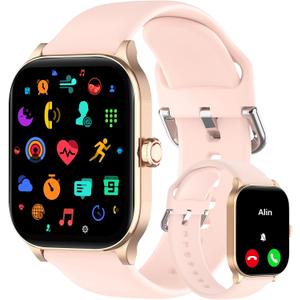 Smart Watch (Answer/Make Call), 1.85" Smartwatch for Android Phones and iPhone with Heart Rate,Sleep Monitor,Pedometer, 100+Sports Fitness Watch, IP68 Waterproof Fitness Tracker for Men Women (Light Pink)