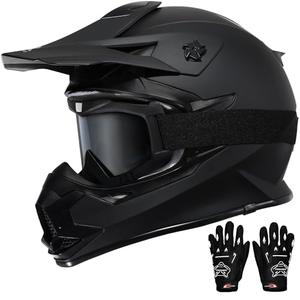 TRIANGLE Adult Dirt Bike Helmet Full Face Motorcycle Helmets with Adjustable Goggles & Gloves - DOT/FMVSS-218 Certified Motocross Helmet for Off-Road ATV BMX UTV Large