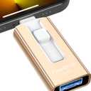 Sunany USB Flash Drive 256 GB for Phone and Pad, High Speed External Thumb Drives USB Memory Storage Photo Stick for Save More Photos and Videos (Gold)