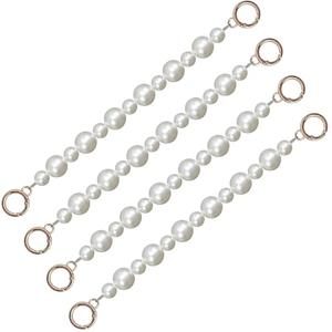 Geesatis 4pcs Pearl Beaded Bag Chain,Pearl Bead Replacement Decorative Purse Strap,Bag Handle for Crochet Bag DIY Bag, Creamy White(11.02in)