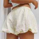 Milumia Women's Striped Bubble Shorts Elastic Waist Mini Low Rise Loose Fit Bloomers (Yellow, XS)