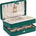MODENGKONGJIAN Jewelry Organizer Box, 2-Layer Large Jewelry Storage Case, Portable Travel Jewelrys Display Holder for Earrings, Necklaces, Bracelets (Green,Velvet)
