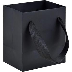 HUAPRINT 30 Pack Black Gift Bags with Ribbon Handles,4x2.75x4.5 inch Paper Bag Bulk for Shopping Party Favor Merchandise Business Wedding Craft Retail Holiday