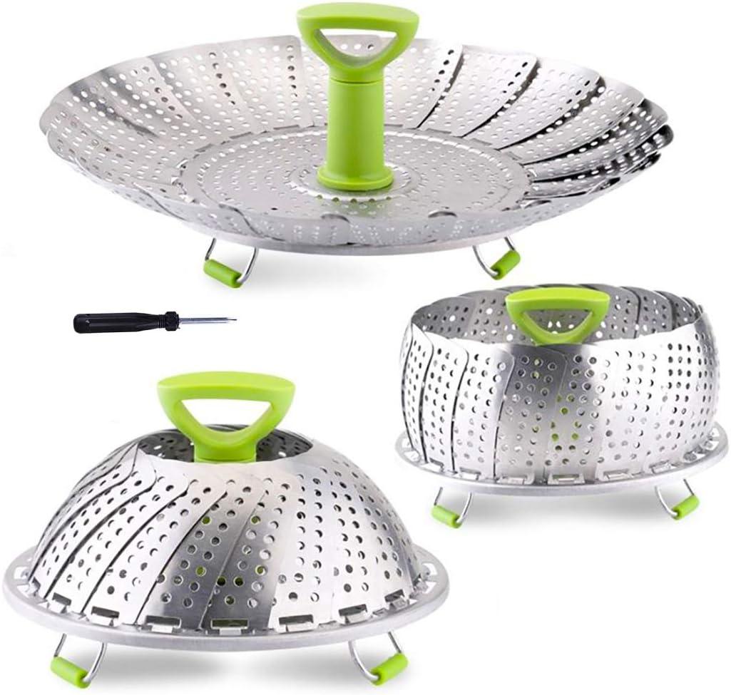 Vegetable Steamer Basket, Stainless Steel Folding Steamer Basket Insert for Veggie Fish Seafood Cooking, Expandable to Fit Various Size Pot (5.1" to 9" Triangle)
