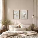 2pcs Framed Neutral Beige Floral Wall Art White Cream Flower Canvas 16x24in