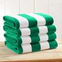 Great Bay Home 100% Cotton Velour Oversized 4 Pack Beach Towels 35" x 70" - Green Cabana Pool Towels - Quick Dry, Large Swim Towels for Adults and Kids