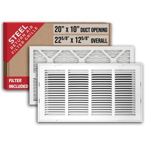Fits 20x10 Duct Opening | Filter Included Steel Return Air Filter Grille by Handua [Removable Door] | Vent Cover Filter Grill | White | Outer Dimensions: 22 5/8"W X 12 5/8"H