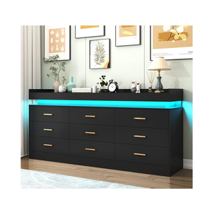 9 Drawer Dresser with LED Light and Charging Station, Modern Chest of Drawers for Closet, Wide Drawer Organizer Cabinet for Bedroom, Living Room, Entryway, Hallway(9 Drawer Black)