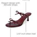 Modatope Two Strap Heeled Sandals for Women Kitten Heel Rounded Toe Heels Women Slip on Open Toe Sandals (Red, M)
