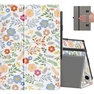 COOWPS Case for All-New Amazon Fire HD 10 Tablet (13th/11th Generation, 2023/2021 Release) 10.1" - Slim Folding Stand Cover with Auto Wake/Sleep, Hand Strap & Stylus Pen Holder, Spring Bloom