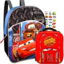 Disney Cars Mini Backpack with Lunch Box Set - Bundle with 11 Lightning McQueen Backpack, Lunch Bag, Stickers, More | Disney Cars Lunch Bag