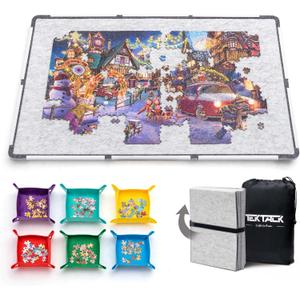 Tektalk Foldable Jigsaw Puzzle Board, Felt Puzzle Mat with Non-Slip Surface & 6 Colored Sorting Trays, Portable Puzzle Storage Saver, for Up to 1500 Pieces