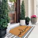 2 Pcs Summer Door Mat, Coco Coir Welcome Doormat with Black and White Striped Mats, Extra Thick & Non-Slip Backing for Farmhouse Front Porch Entryway, Seasonal Layered Porch Dcor Floor Mat (Welcome)