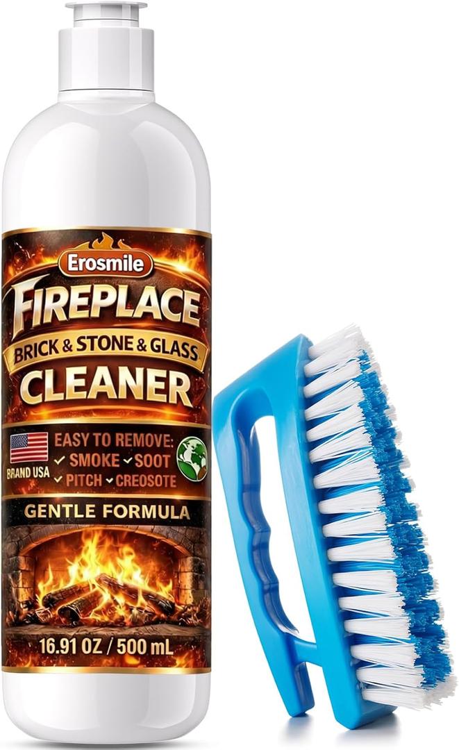 Fireplace Cleaning Set Fireplace Soot Remover with Scrub Brush for Brick, Stone, Rock, Tile, and Marble Nonabrasive Brick Cleaner, Gentle Formula for Bricks & Glass Indoor and Outdoor -16.91 oz