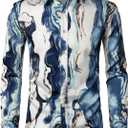 ZEROYAA Men's Hipster Printed Slim Fit Long Sleeve Button Up Satin Dress Shirts (103-beige) S