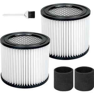 90398 Shop Vac Filter Replacement Type AA Cartridge, Fits Most 4 Gallon & Smaller Wet/Dry Vacuums, Reusable Nanofiber Filter, 2 Pack with Foam Sleeves