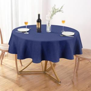 AUSSPVOCT Textured Tablecloth Round 60 Inch Waterproof Spill-Proof Wipeable Blue Table Cloth Wrinkle Free Fabric Dining Table Cover for Birthday Party Farmhouse Kitchen Dining Tabletop Cover