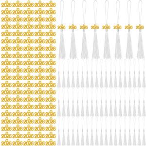 Cindeer 100 Pcs Mini Graduation Tassels with 100 Pcs 2026 Tassel Charms for Crafts Mini Silky Bookmark for Graduation Cap Keychain Ornaments DIY Craft Jewelry Making Project(White)