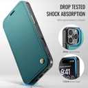 for iPhone 16 Pro Case Wallet Compatible with Magsafe, Slim PU Leather Flip RFID Blocking Card Holder Stand Shockproof Magnetic Women Men Wallet Phone Case Cover for iPhone 16 Pro, Blue Green