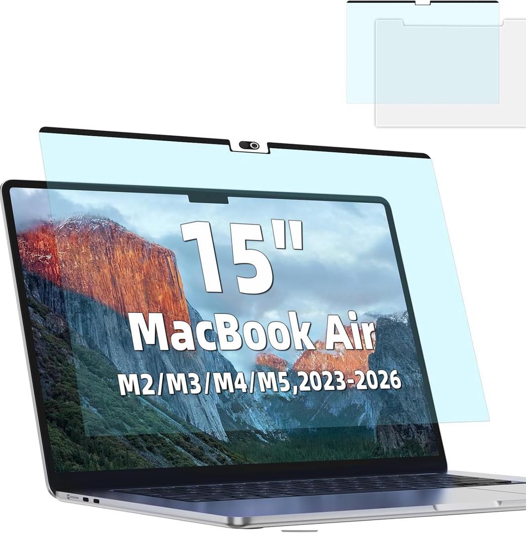 Magnetic Anti Blue Light Screen Protector for MacBook Air 15 Inch (2023-2026, M2, M3, M4. M5), Removable MAC 15.3" Blue Light Filter , Bubble-Free Install , Eye Protection Glare Laptop Screen Protector