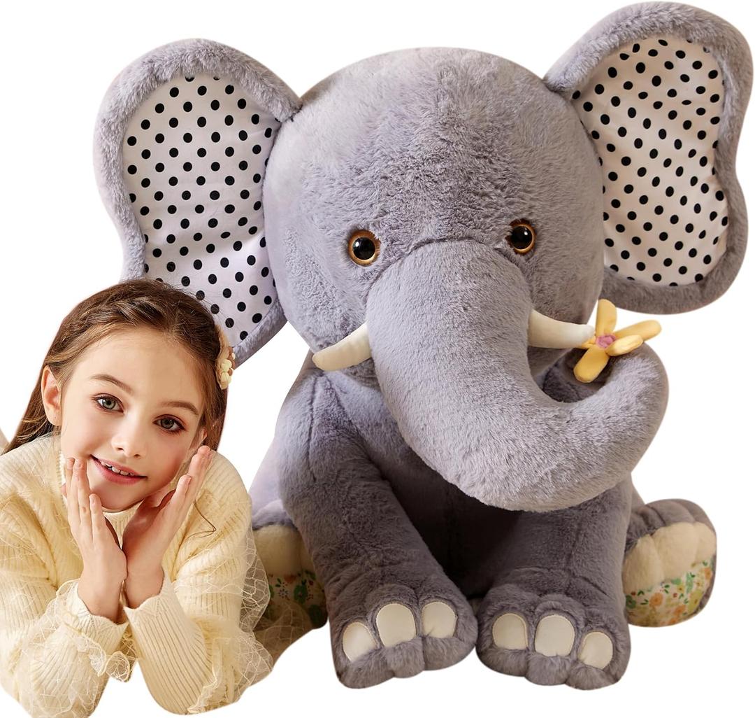 Giant Elephant Stuffed Animal Plush Soft Toy, Large Jumbo 25" Cute Big Size Huge Fluffy Plushy Fat Plushie, Birthday Gifts for Kid