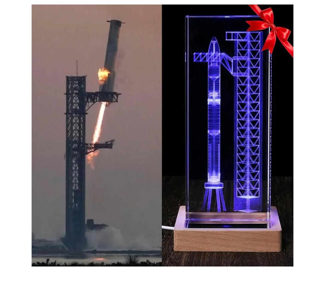 【Collector's Gifts】 SpaceX Starship Crystal Lamp, 3D Laser-Etched Rocket Night Light, Ultimate Gift for Space Enthusiasts, Sci-Fi Fans & Mars Dreamers (Regular)