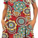 levaca Women's Short Sleeve Loose Summer Beach Casual Dress (X-Large, Hz600 Mandala)
