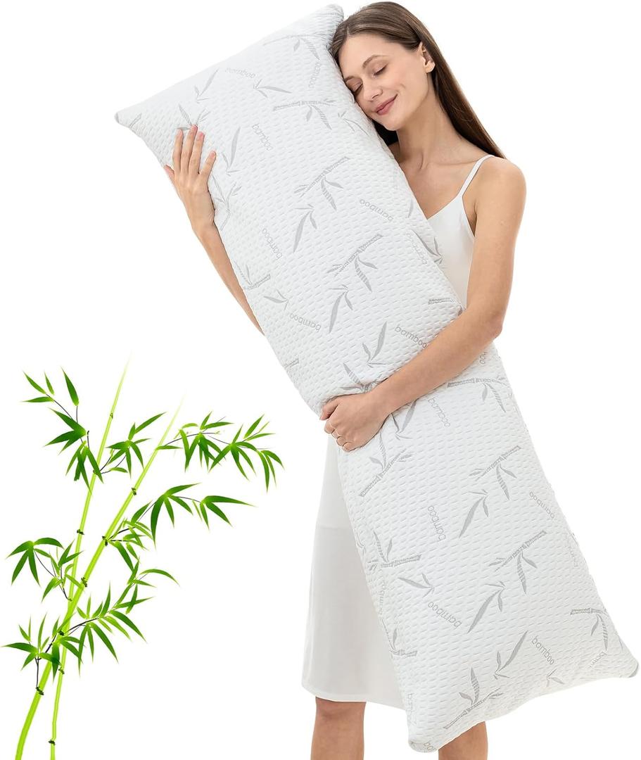 Full Body Pillow with Removable Pillowcase for Adults, Memory Foam Filling, Long Pillow for Side Sleepers, Fluffy and Firm, Adjustable Filling, 20×54 Inch, White