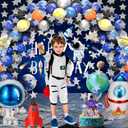 Outer Space Birthday Party Decorations 96PCS Set with Backdrop, Table Cover, Star Garland, Rocket & Astronaut Foil Balloons, Cake Topper, Latex Balloons for Kids Party