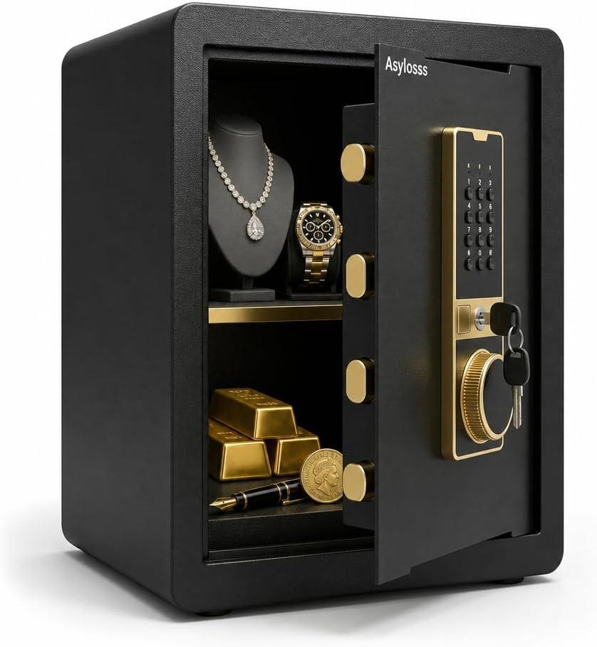 Safe Box 1.8 Cuft Home Office Safe, 17.7" Tall Security Cabinet with Digital Keypad, Dual Alarm System, Removable Shelf & Spare Keys for Cash, Jewelry, Documents
